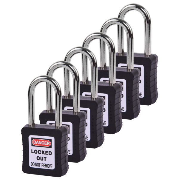 Safety Lockout Padlocks 6 Master Keyed 38mm Black