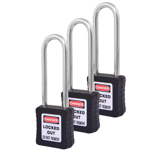 Safety Lockout Padlocks 3 Master Keyed 75mm Black